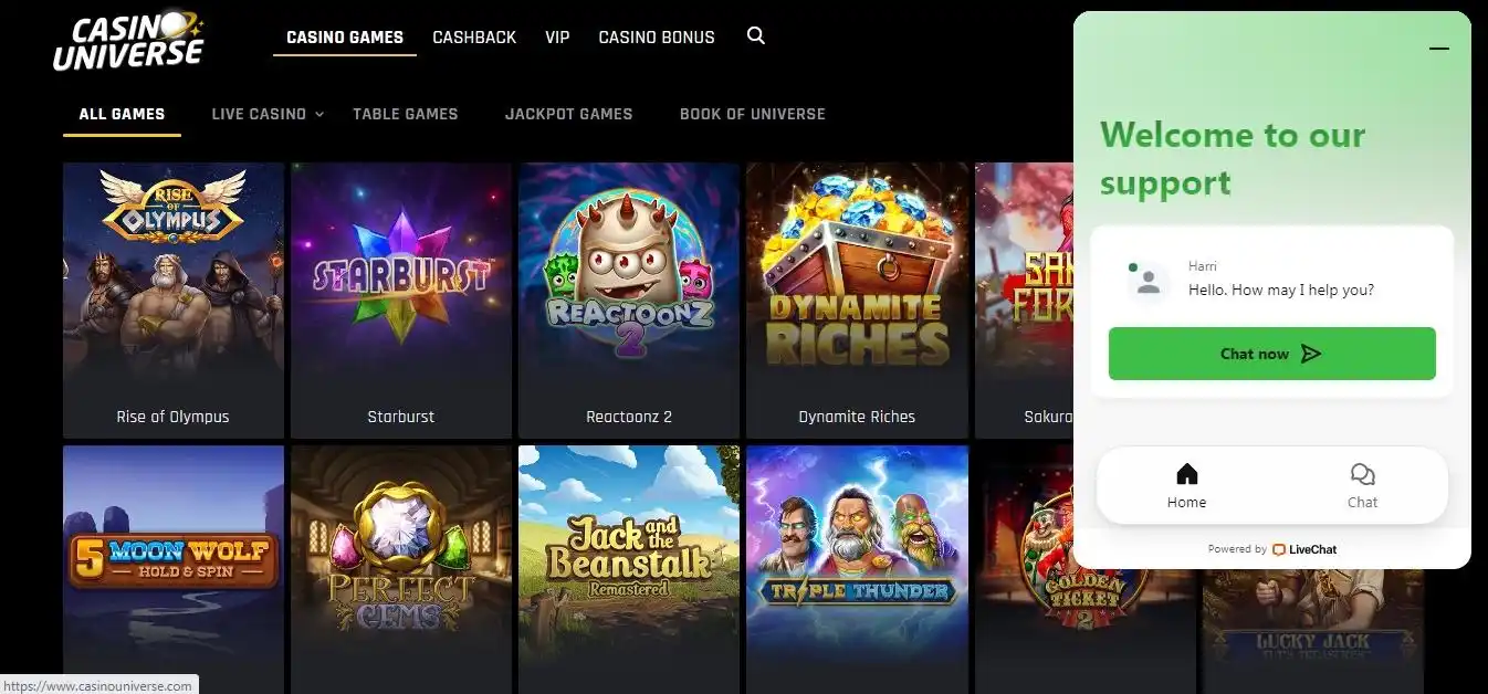 casino universe support