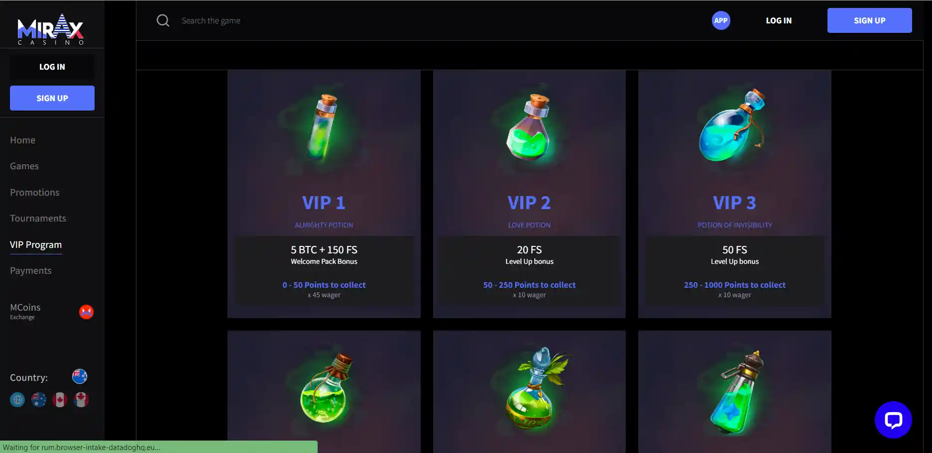 mirax casino vip levels