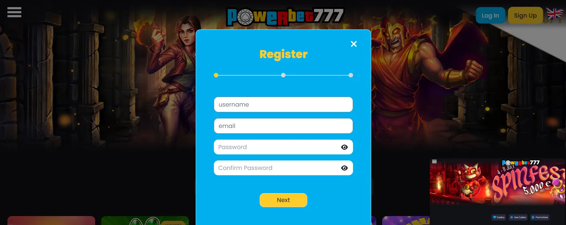 powerbet777 registration form page 1