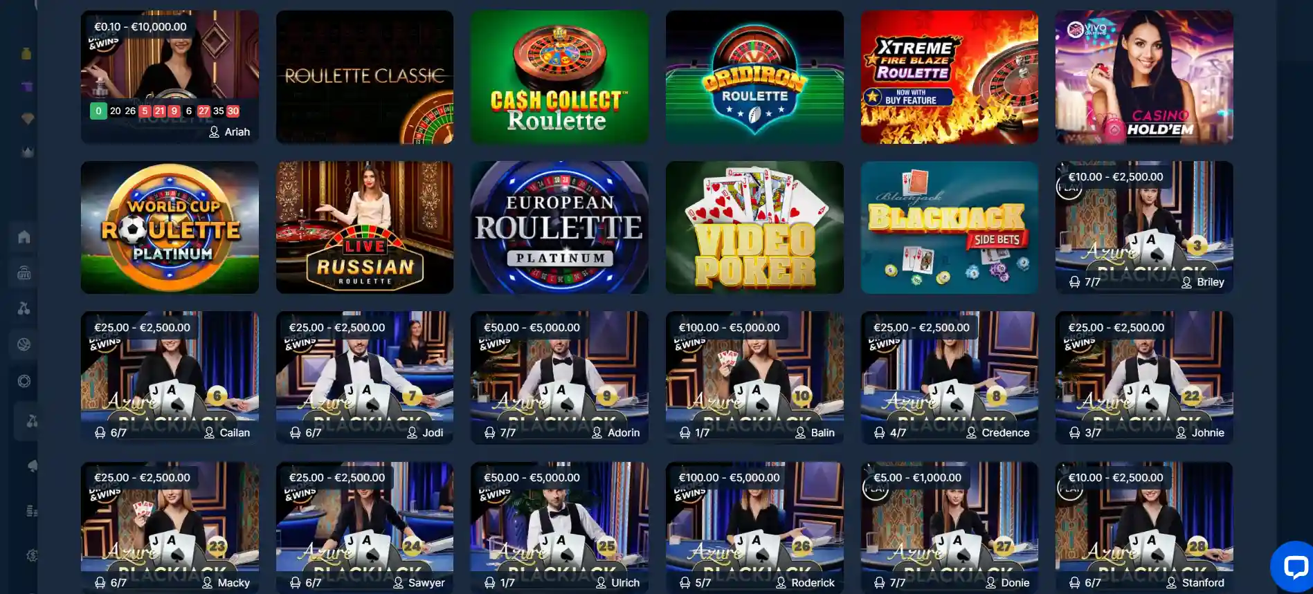 cryptobetsports casino table games