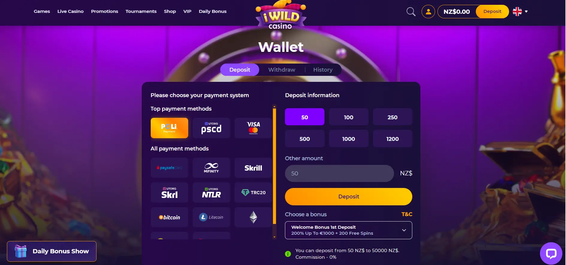 iwild casino payments