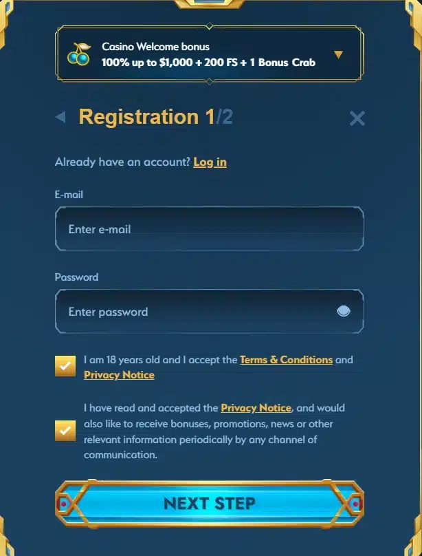 oceanspin registration form 2